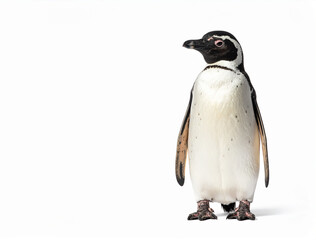 Obraz premium Pingüino de pie aislado sobre fondo blanco, concepto de bajas temperaturas, biodiversidad polar, resistencia al frío intenso y supervivencia en climas de temperaturas extremas