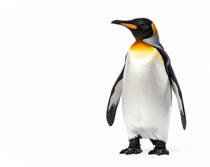 Ping&uuml;ino de pie aislado sobre fondo blanco, concepto de bajas temperaturas, biodiversidad polar, resistencia al fr&iacute;o intenso y supervivencia en climas de temperaturas extremas