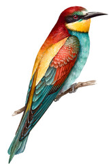 Obraz premium Colorful bee-eater perched on a branch isolated on transparent background