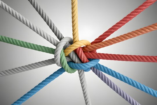 Colorful Ropes Tied In Strong Knot Symbolizing Unity Teamwork And Connection Concept