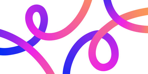 Vibrant color gradient curved thick flowing lines on white background. Vector illustration.