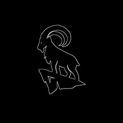 Fototapeta premium Vector illustration of a silhouette of a long-horned goat, a mountain goat, in black with a transparent background