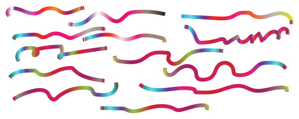 Naklejka premium Colorful squiggles with hand drawn grunge texture, abstract bold wavy lines and swirls. Fun childish line wave and spiral doodles, curvy stripes, simple playful linear scribbles vector set ..