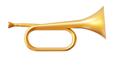 Fototapeta premium 3d realistic metal golden trumpet icon. Wind musical instrument horn. Front view. Stock vector illustration on isolated background.