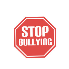 Obraz premium Stop bullying red warning sign illustration isolated on white background. Social awareness symbol for school campaign and anti violence message