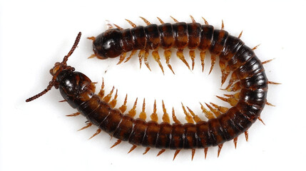 Fototapeta premium Close-up of a millipede on a white background.