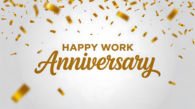 Happy work anniversary message with golden confetti
