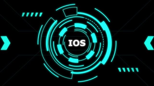 iOS logo glowing futuristic neon cyber circle technology digital interface design.
