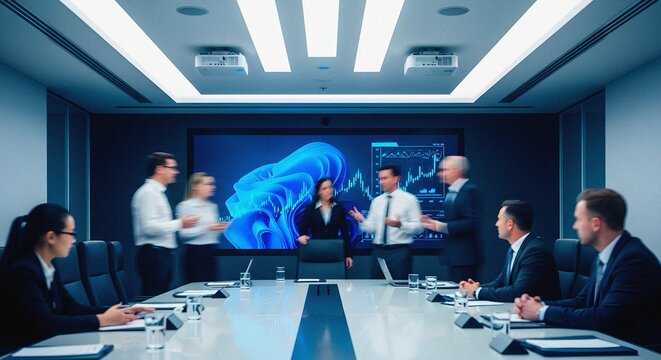 Motion blur high-tech presentation finance chart corporate executive strategy meeting