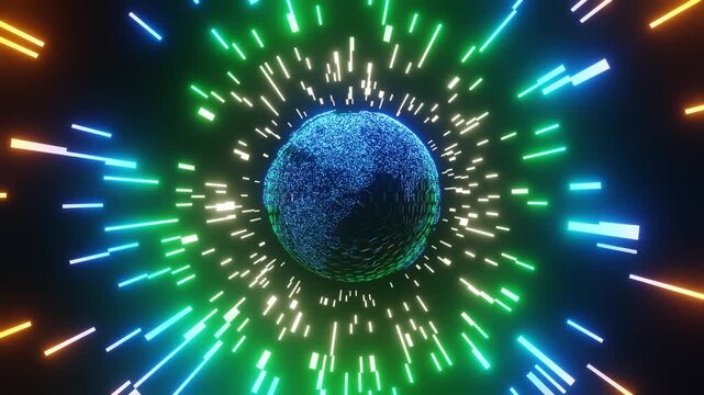 Big data flow visualization with blockchain technology for data science presentations, fintech videos, and tech company content. High-speed internet concept. 4K loop.