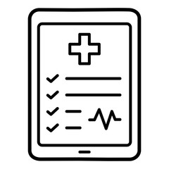 Obraz premium Minimal Digital Health Record Tablet Icon – Medical Dashboard UI Line Vector with Heart Rate and Checklist