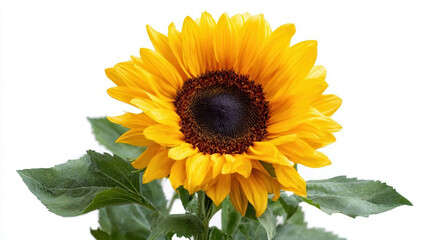 Obraz premium Vibrant sunflower in full bloom with lush green leaves.