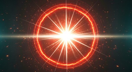 A radiant cosmic explosion with vibrant energy beams against a starry backdrop