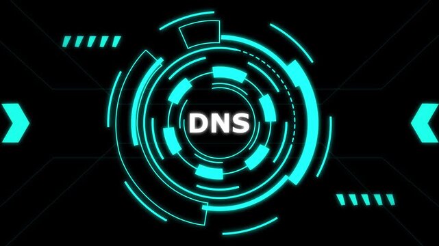Digital DNS server technology glowing neon cyber network connection futuristic data center.