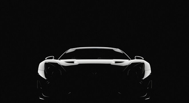 Silhouette edge lighting frontal view low key exposure luxury performance car
