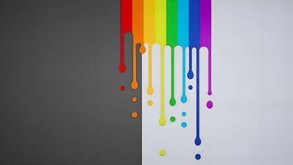 Obraz premium Colorful paint dripping down a gray and white background.