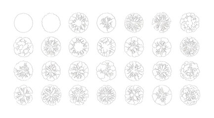 A collection of twenty circular shapes with varying densities of black dots on a white background