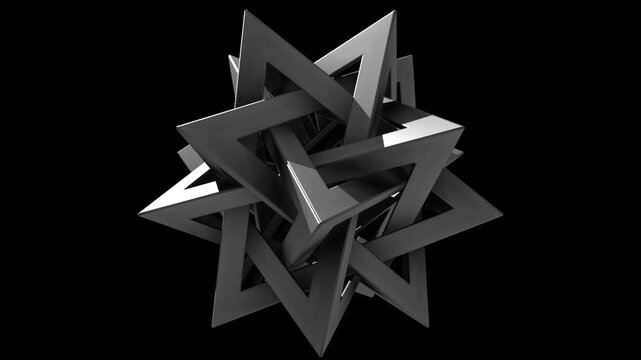 Abstract Geometric Star Shape Rotate on Black Background, 3D Render