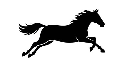 Majestic wild horse captured as a dramatic silhouette gracefully leaping and galloping in dynamic motion with flowing mane and tail depicting speed untamed freedom and power isolat