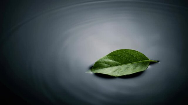 Green leaf water ripple reflection nature calm floating tranquility peaceful minimal dark background surface zen balance harmony fresh clean purity