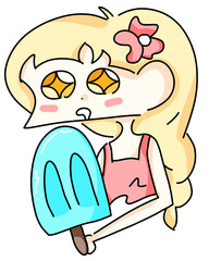 Excited Girl eating Big Blue Popsicle