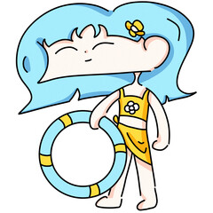 Girl in Swimsuit with Inflatable Lifebuoy Summer Concept