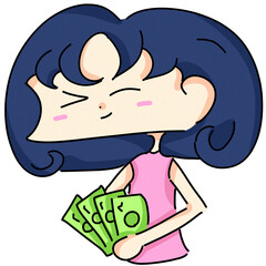 Happy Girl Holding a Bunch of Cash Money Concept