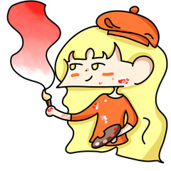 Young Female Artist Painting with Brush and Palette