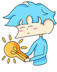 Creative Boy Holding a Big Glowing Light Bulb Idea Concept