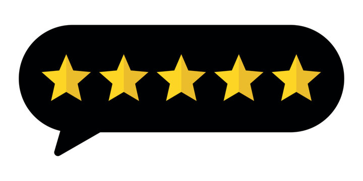 Five stars rating speech bubble customer feedback concept quality service satisfaction review online evaluation testimonial chat message symbol