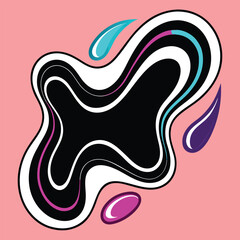 Obraz premium Abstract Black Blob With Colorful Drops And Swirls On Pink Background