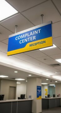 Reception Area With a Bold Sign Displaying Complaint Center for Customer Service and Assistance
