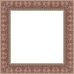 Leerer quadratischer Bilderrahmen aus Holzst&uuml;ckchen und verzierten Holzleisten 