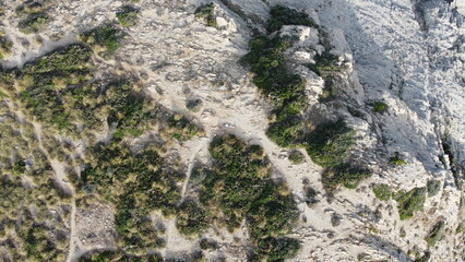 Obraz premium Dune Trails Overview. View From Above Of Winding Sandy Paths Crossing Dunes With Activity Indications