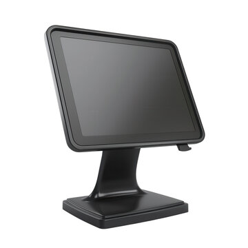 Black touchscreen POS terminal monitor with stand, 3D illustration isolated on Transparent Background
