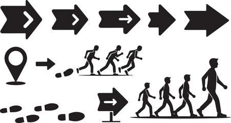 Directional Arrows and Silhouette People Walking Together