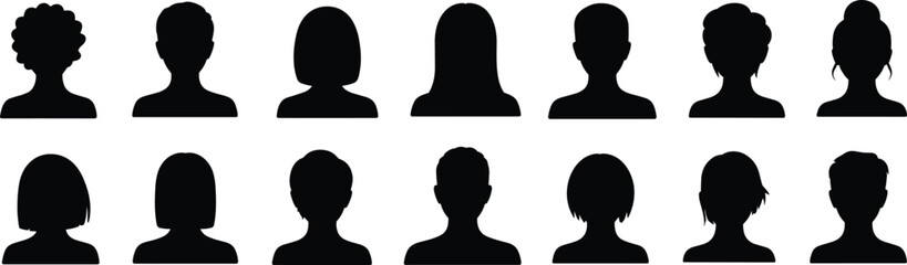 Avatar silhouettes vector collection people profiles portraits users icons black illustration isolated set modern style © Itz Raju
