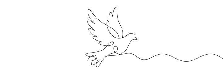 flying dove bird continuous one line drawing minimalist peace symbol freedom concept. Editable stroke outline. Draw thin linear width. Single contour art. Doodle hand drawn vector illustration © SomDraw