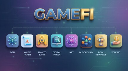 GameFi concept with blockchain and NFT icons