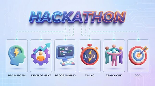 Hackathon concept with icons and keywords
