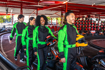 Friends preparing for a go kart race © unai