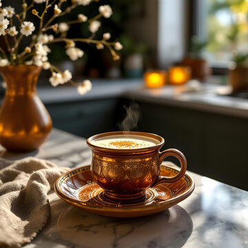 Clay cup filled with nolen gur flavored mishti doi