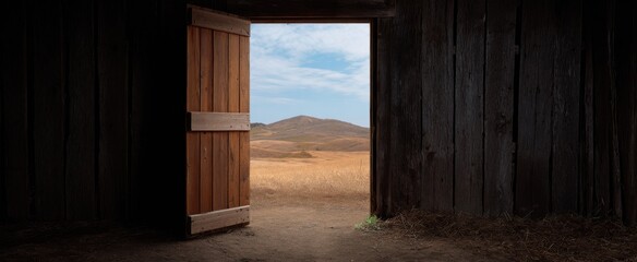 rustic barn door ajar sparking allure for adventure beyond the threshold