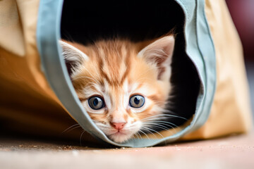 Curious Orange Kitten Peeking from Bag
