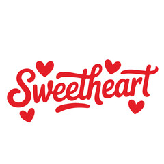 A red vector graphic illustration of the word Sweetheart with hearts
