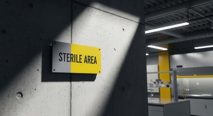 Sterile Zone Sign In Laboratory with Modern Architecture and Illuminated Area Details