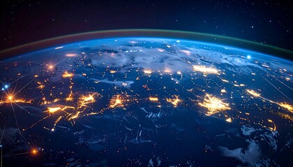 Obraz premium Earth from Space at Night with City Lights.