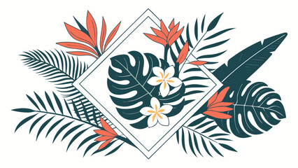 Obraz premium Summer Beach Party flyer with tropical hibiscus and monstera leaves.eps