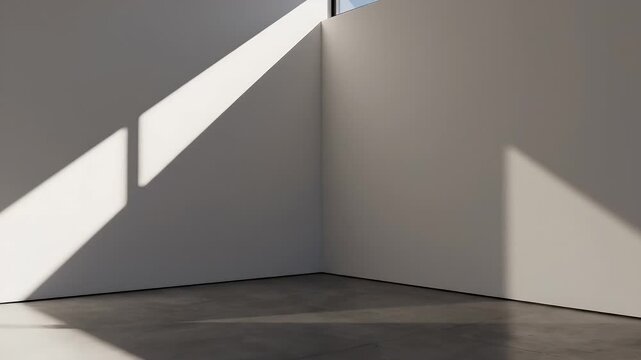 Stark interior with sharp light and shadow geometric patterns on walls and floor