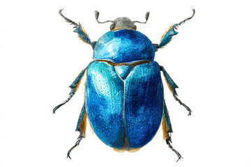 Vibrant Blue Beetle Illustration on White Background